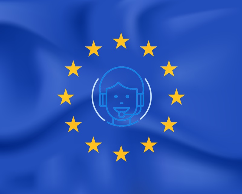 European flag with call center agent